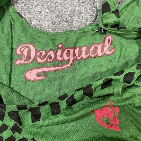 Desigual Tank Dress Size Large Assymetrical Hem Beaded Checkered Print Colorful - Picture 10 of 11